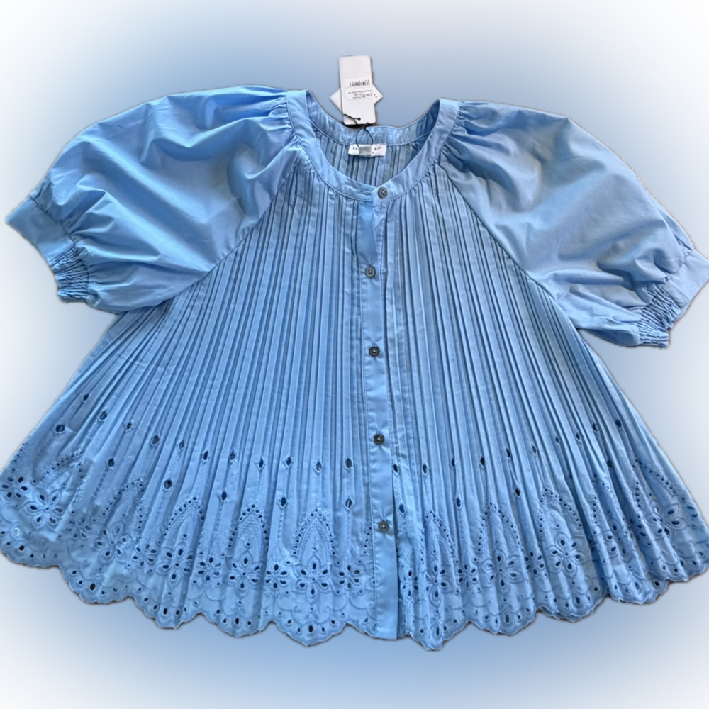 Blue Eyelet Button-Up Blouse by Current Air, Size M